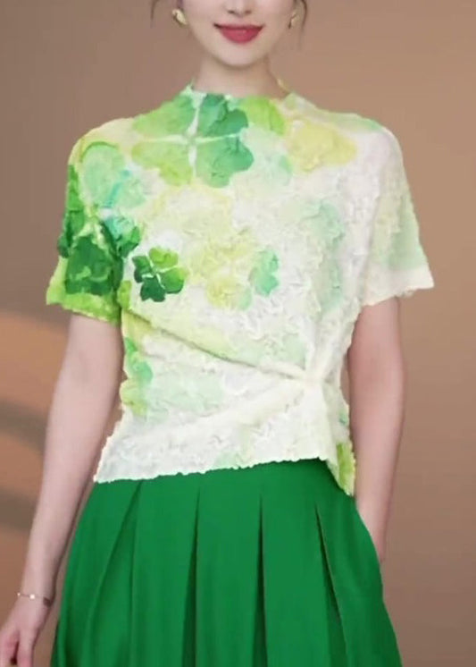 Vintage grüne Batik-T-Shirts aus Baumwolle, Sommeroberteile