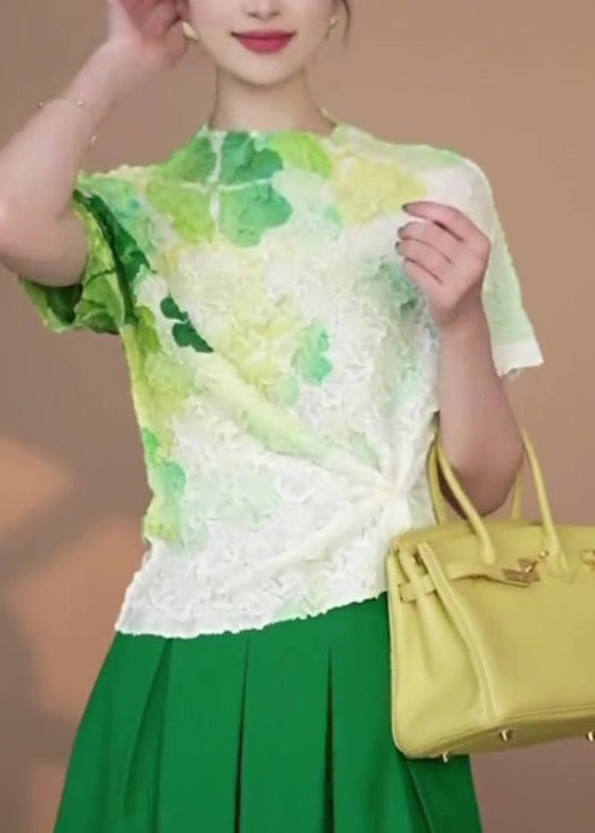 Vintage grüne Batik-T-Shirts aus Baumwolle, Sommeroberteile