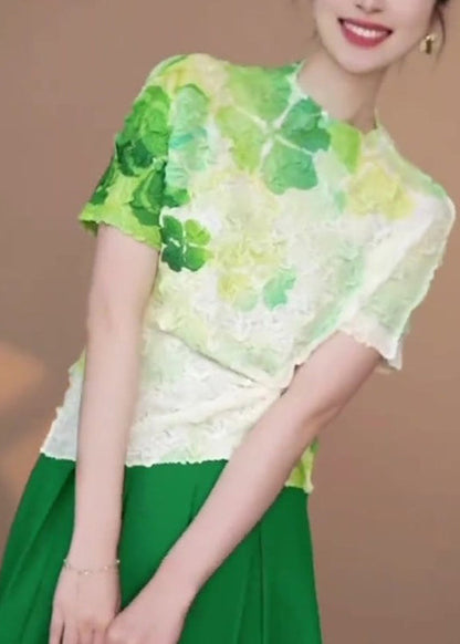 Vintage grüne Batik-T-Shirts aus Baumwolle, Sommeroberteile