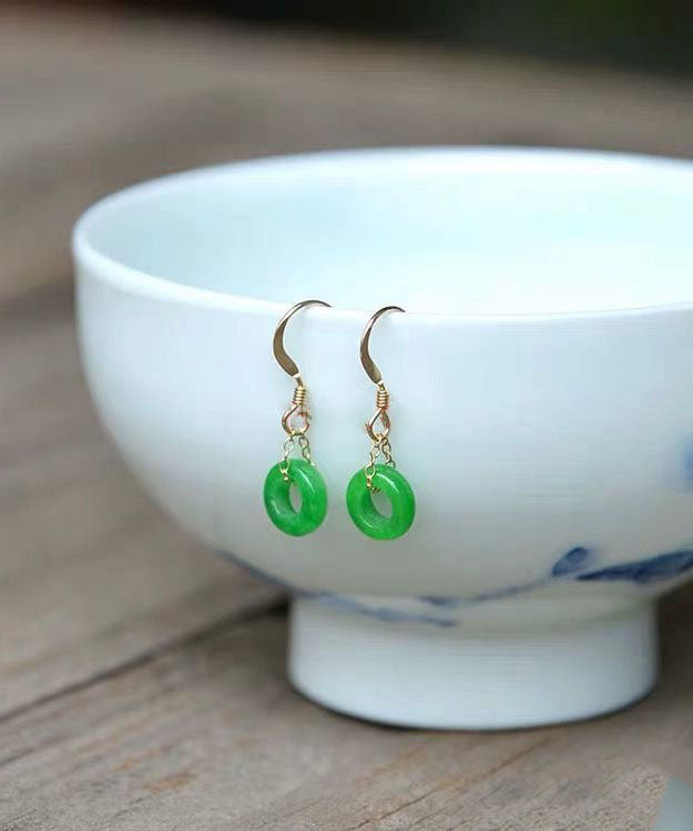 Pendientes colgantes con hebilla de ping de ade verde vintage