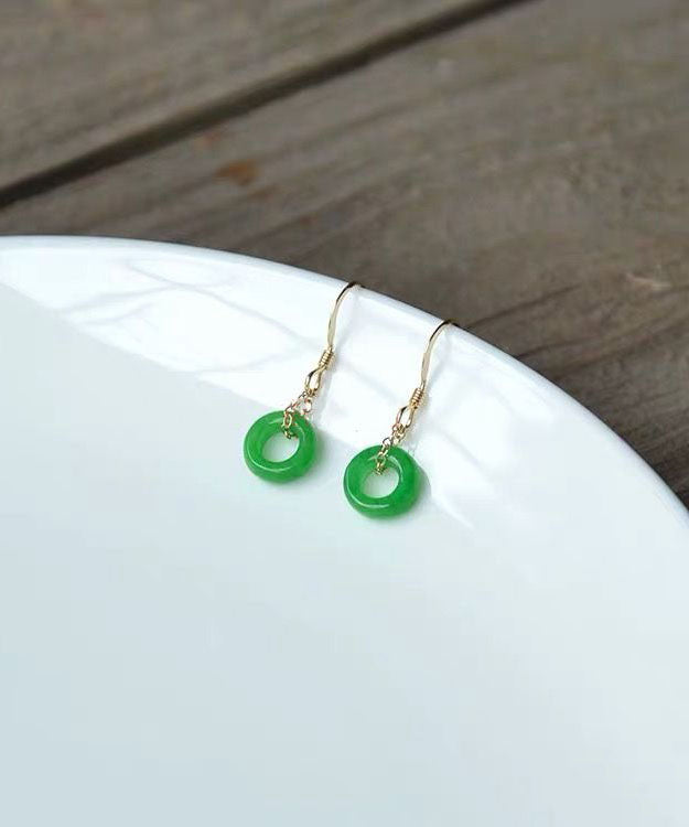 Pendientes colgantes con hebilla de ping de ade verde vintage
