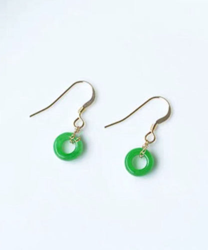 Pendientes colgantes con hebilla de ping de ade verde vintage