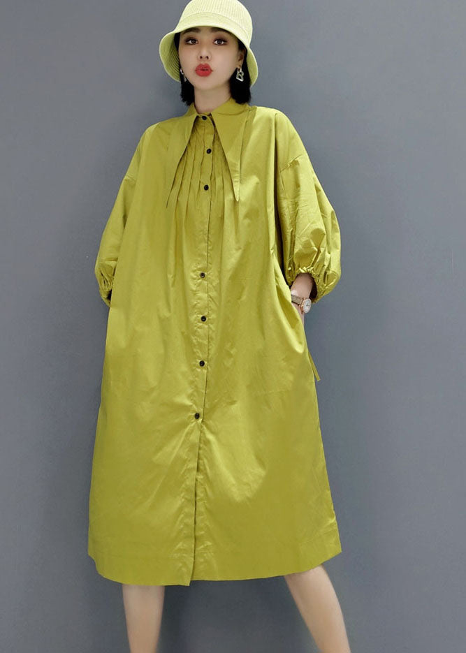 Vintage Grün faltig Peter Pan Kragen Hemd Kleider Frühling