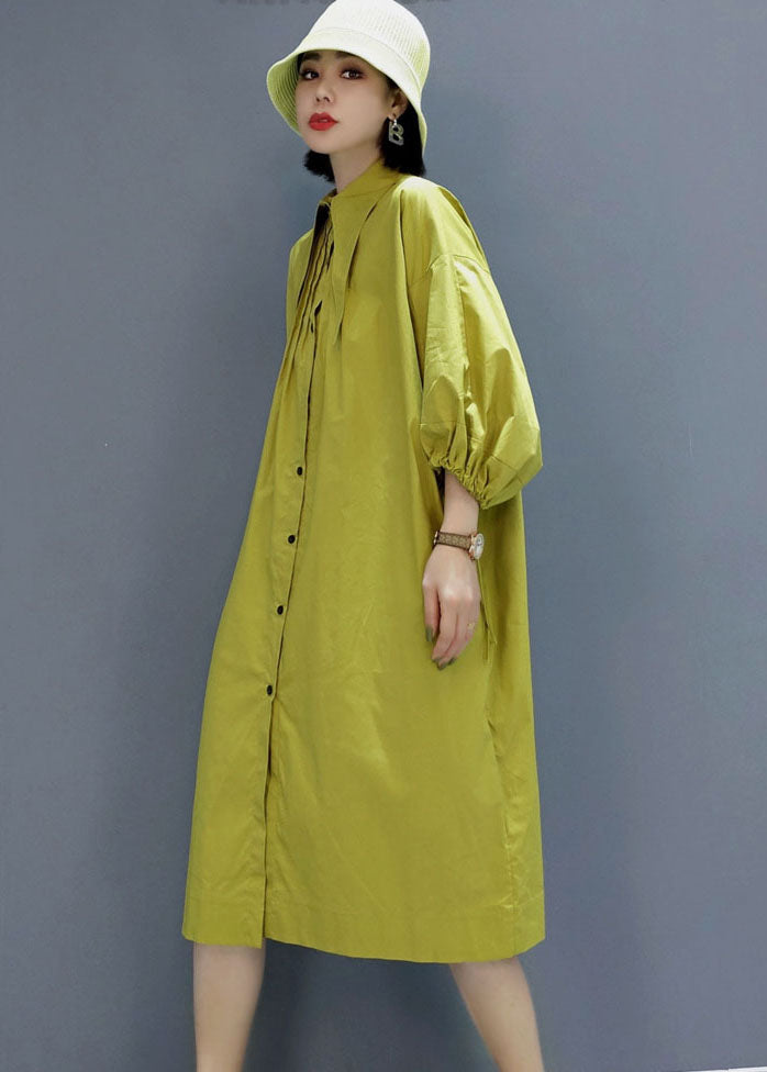 Vintage Grün faltig Peter Pan Kragen Hemd Kleider Frühling