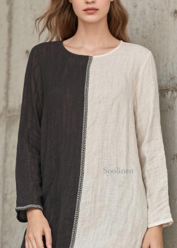 Vestidos de vacaciones vintage de algodón con abertura lateral y patchwork asimétrico en gris para primavera