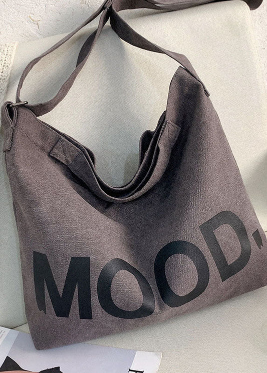 Messenger Bag aus Canvas im Vintage-Stil in Grau mit Grafikdruck