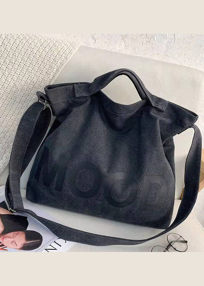 Messenger Bag aus Canvas im Vintage-Stil in Grau mit Grafikdruck