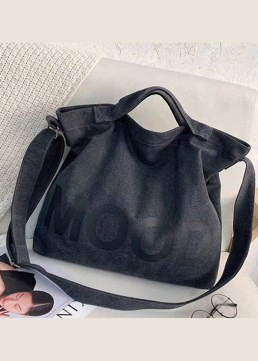 Messenger Bag aus Canvas im Vintage-Stil in Grau mit Grafikdruck