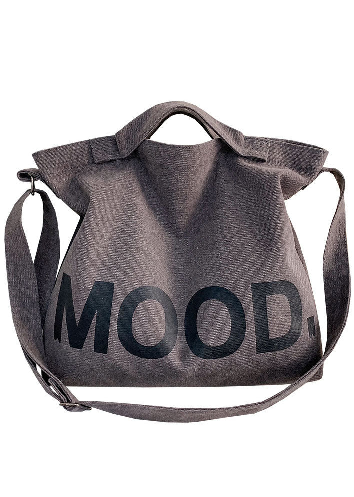 Messenger Bag aus Canvas im Vintage-Stil in Grau mit Grafikdruck