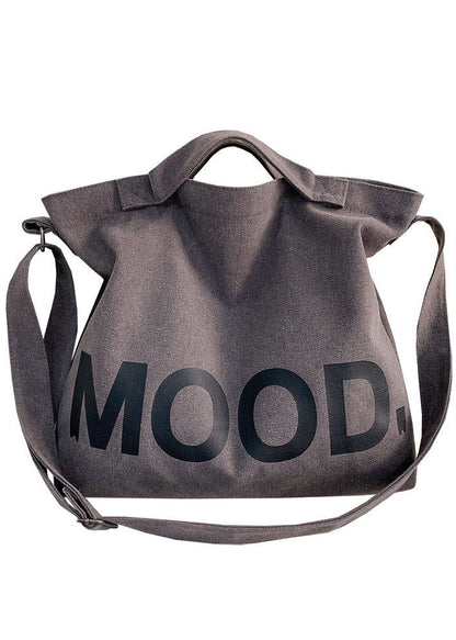 Messenger Bag aus Canvas im Vintage-Stil in Grau mit Grafikdruck