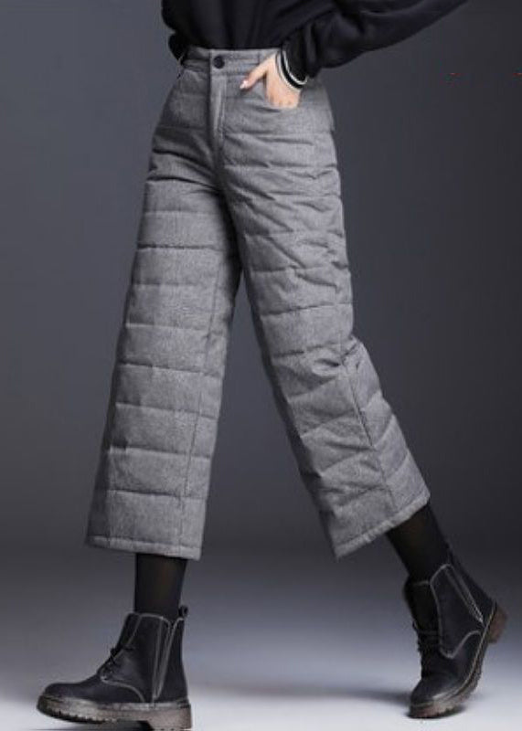 Vintage graue, hochtaillierte Daunen-Winterhose mit Taschen