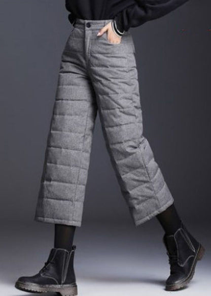 Vintage graue, hochtaillierte Daunen-Winterhose mit Taschen