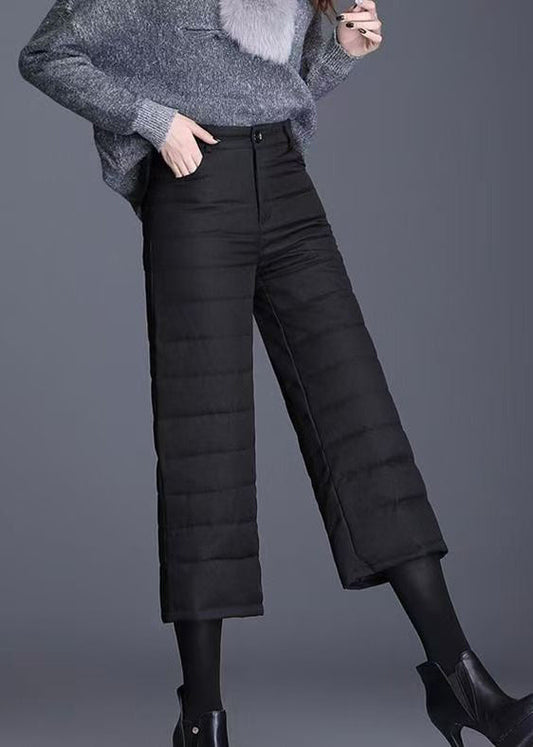 Vintage graue, hochtaillierte Daunen-Winterhose mit Taschen