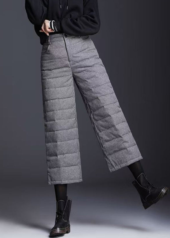 Vintage graue, hochtaillierte Daunen-Winterhose mit Taschen