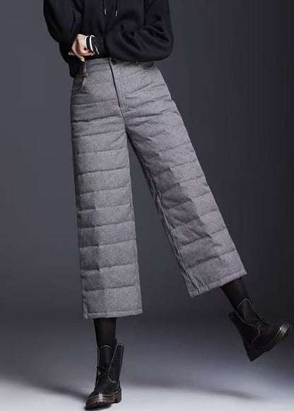 Vintage graue, hochtaillierte Daunen-Winterhose mit Taschen