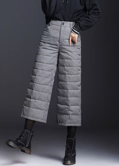 Vintage graue, hochtaillierte Daunen-Winterhose mit Taschen