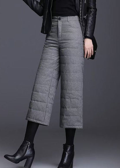 Vintage graue, hochtaillierte Daunen-Winterhose mit Taschen