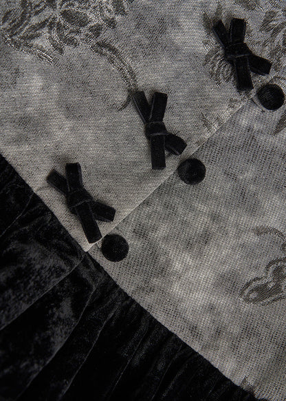 Vintage graue Patchwork-Seidenvelourswesten mit Print für den Frühling