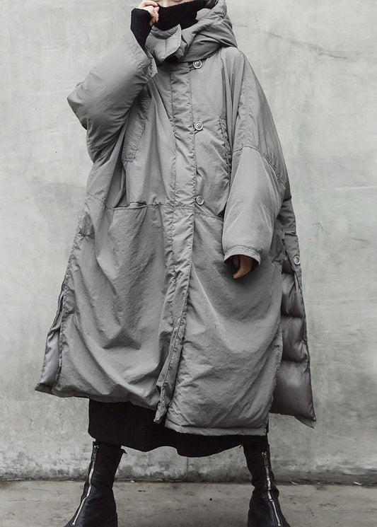 Vintage Grau Kapuzentaschen seitlich offen Dicker Winter Baumwollmantel