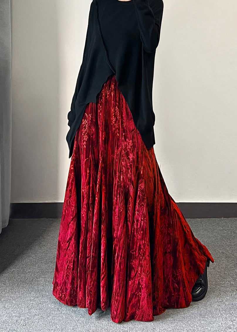 Vintage Jacquard Seidensamtrock mit extra großem Saum, Frühling