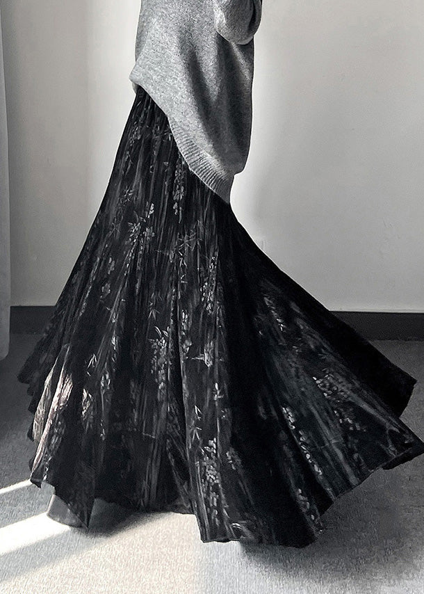 Vintage Jacquard Seidensamtrock mit extra großem Saum, Frühling