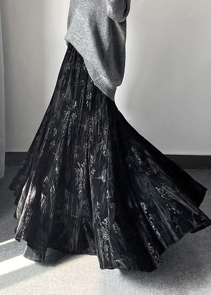 Vintage Jacquard Seidensamtrock mit extra großem Saum, Frühling