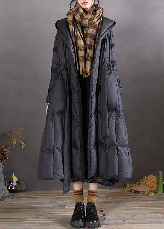 Vintage Khaki Knopftaschen Krawatte Taille Winter Entendaunenmantel