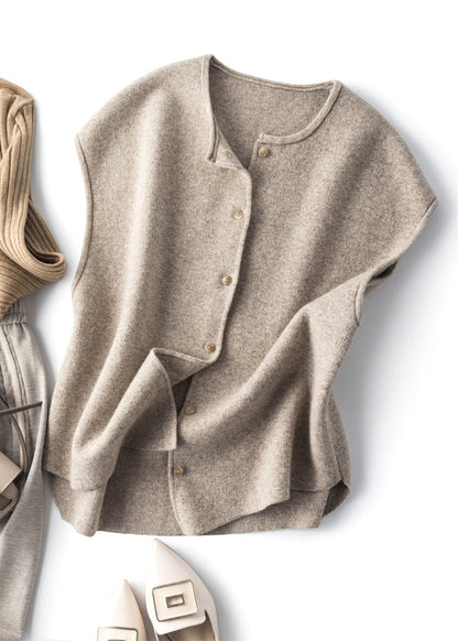 Vintage Khaki Button Woll Strandweste ärmellos