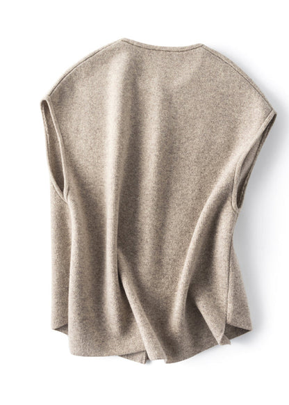 Vintage Khaki Button Woll Strandweste ärmellos