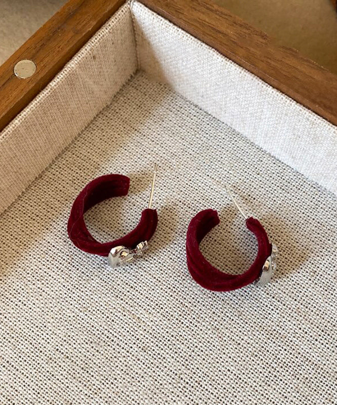 Vintage Khaki Copper Flocking Saturn C-Shaped Hoop Earrings