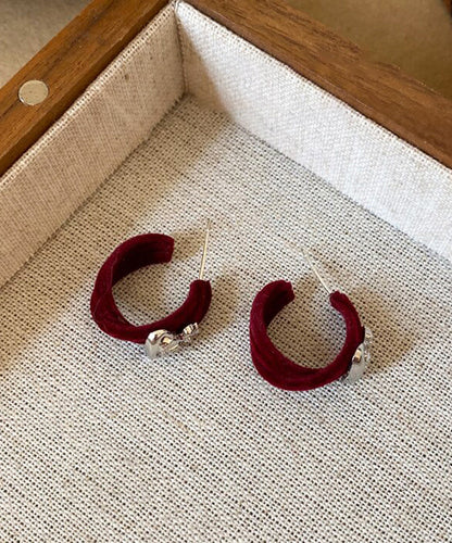 Vintage Khaki Copper Flocking Saturn C-Shaped Hoop Earrings