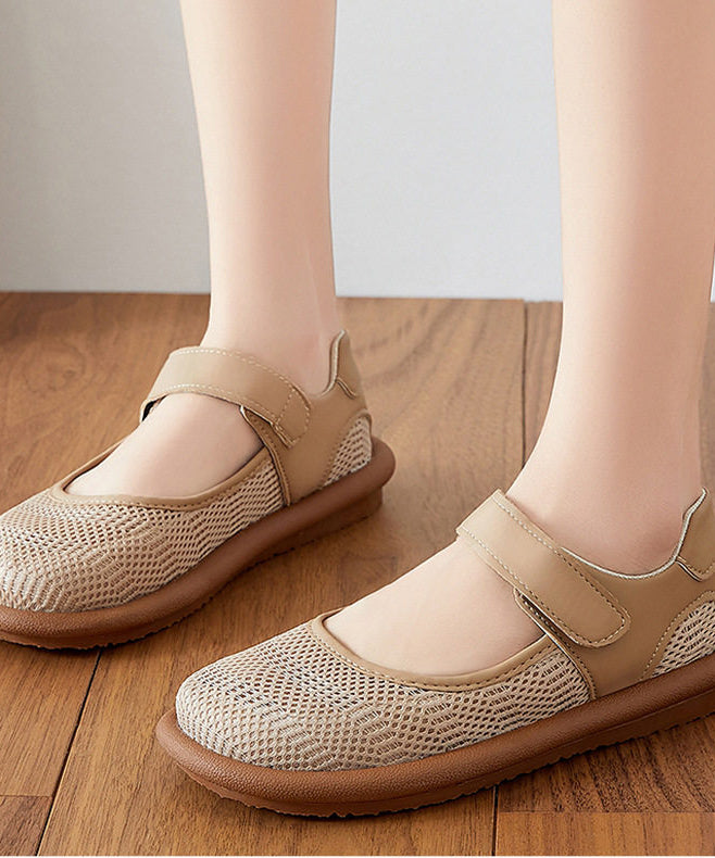 Vintage Khaki Flat Shoes Buckle Strap Flats