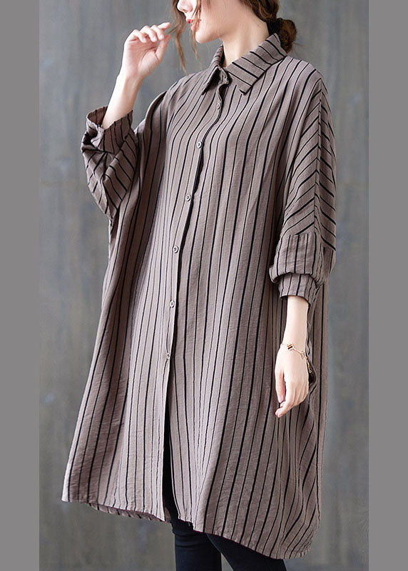 Vintage Khaki PeterPan Kragen Knopf Gestreift Herbst Langarm Top