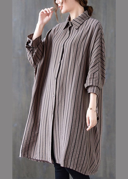 Vintage Khaki PeterPan Kragen Knopf Gestreift Herbst Langarm Top