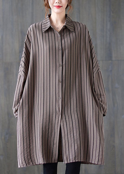 Vintage Khaki PeterPan Kragen Knopf Gestreift Herbst Langarm Top