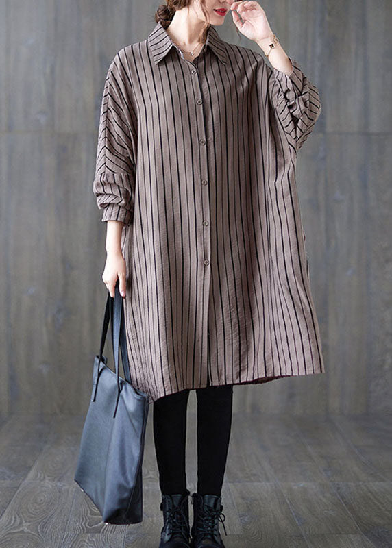 Vintage Khaki PeterPan Kragen Knopf Gestreift Herbst Langarm Top