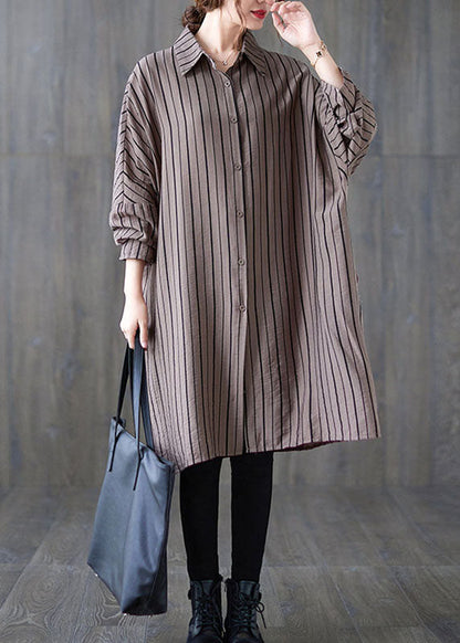 Vintage Khaki PeterPan Kragen Knopf Gestreift Herbst Langarm Top