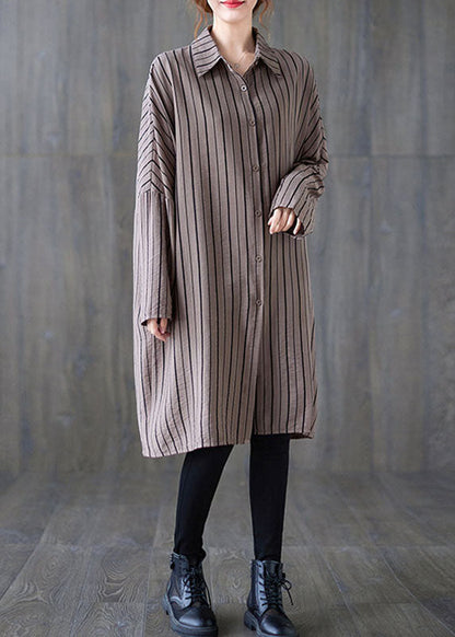 Vintage Khaki PeterPan Kragen Knopf Gestreift Herbst Langarm Top