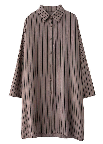 Vintage Khaki PeterPan Kragen Knopf Gestreift Herbst Langarm Top