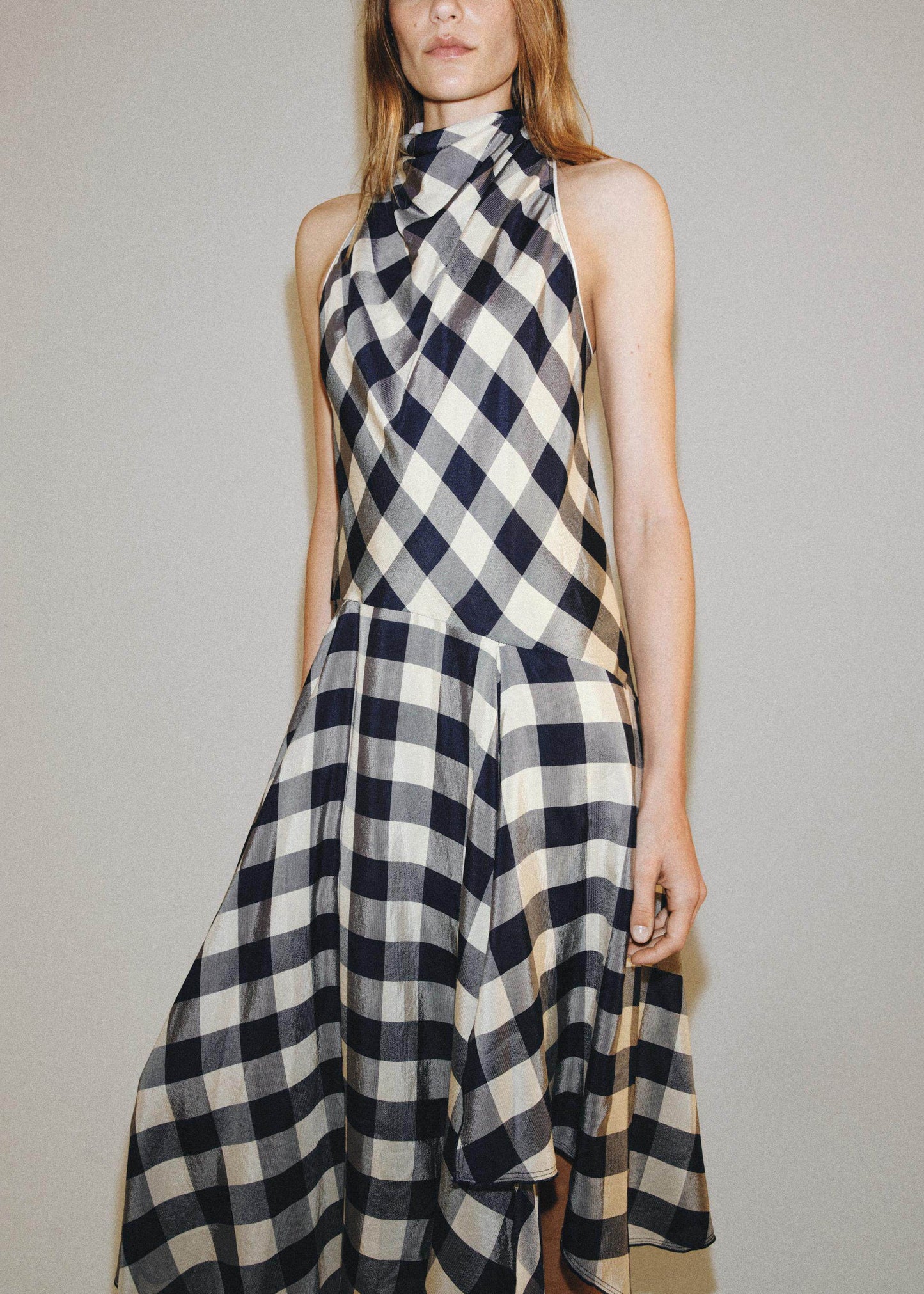 Vintage Khaki Plaid Asymmetrical Cotton Long Dress Summer