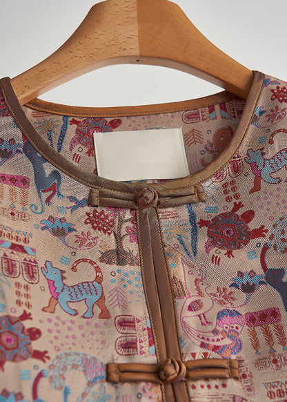 Chaqueta de algodón con botones chinos y estampado caqui vintage para primavera