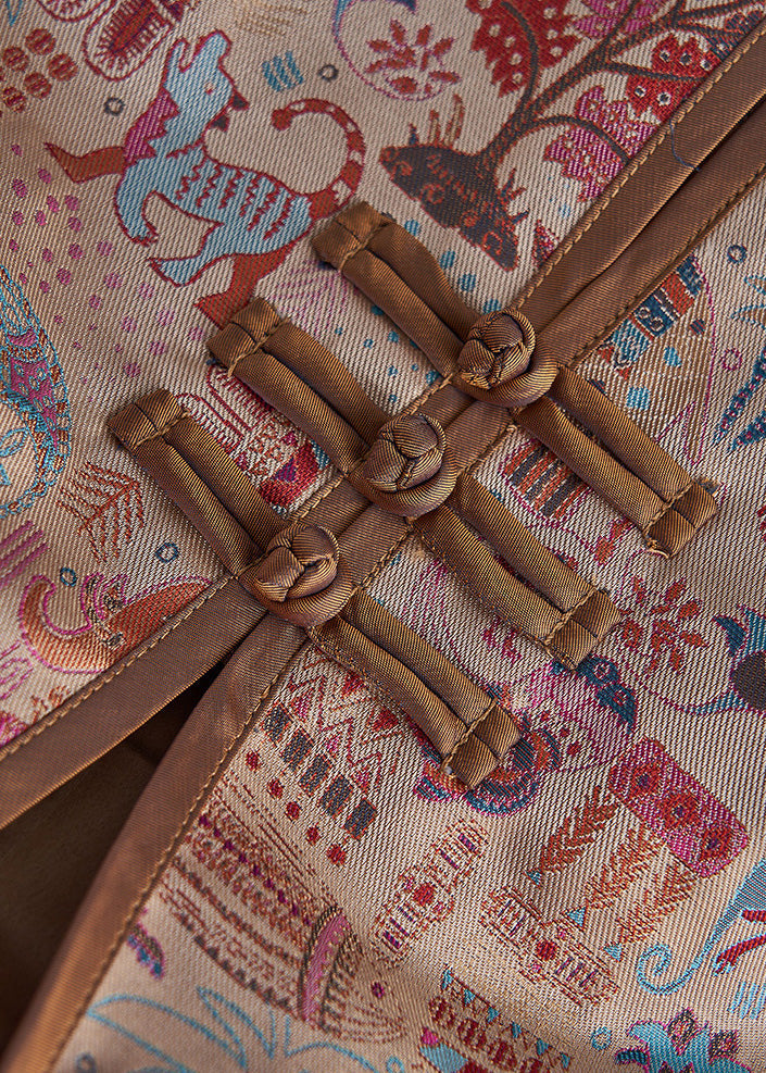 Chaqueta de algodón con botones chinos y estampado caqui vintage para primavera