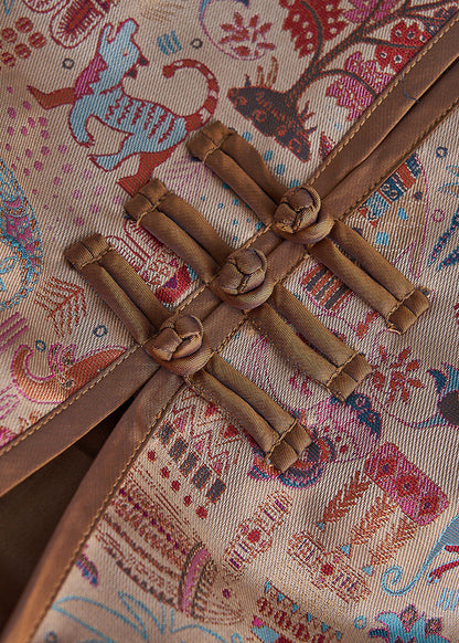 Chaqueta de algodón con botones chinos y estampado caqui vintage para primavera