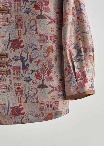 Chaqueta de algodón con botones chinos y estampado caqui vintage para primavera