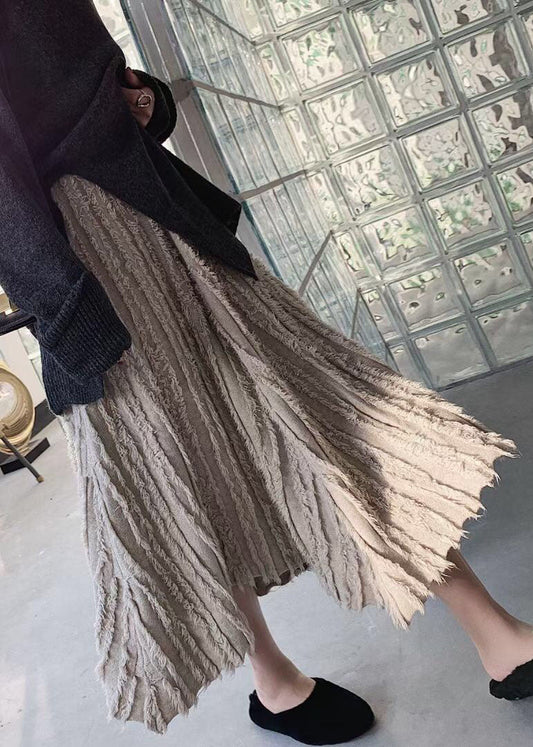 Vintage Khaki Tasseled Knit a line Röcke Frühling