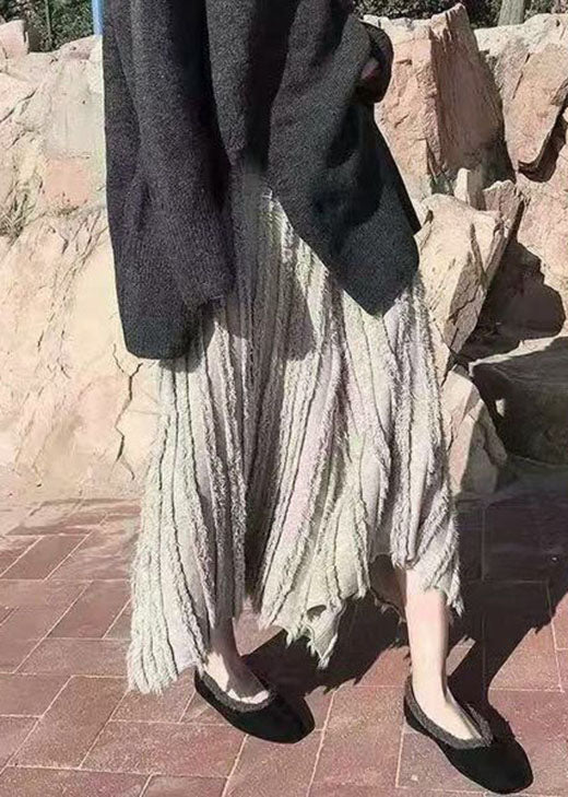 Vintage Khaki Tasseled Knit a line Röcke Frühling