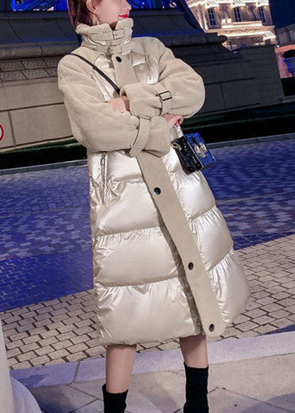 Vintage Khaki Zip Up Patchwork Fine Cotton Filled Winter parka