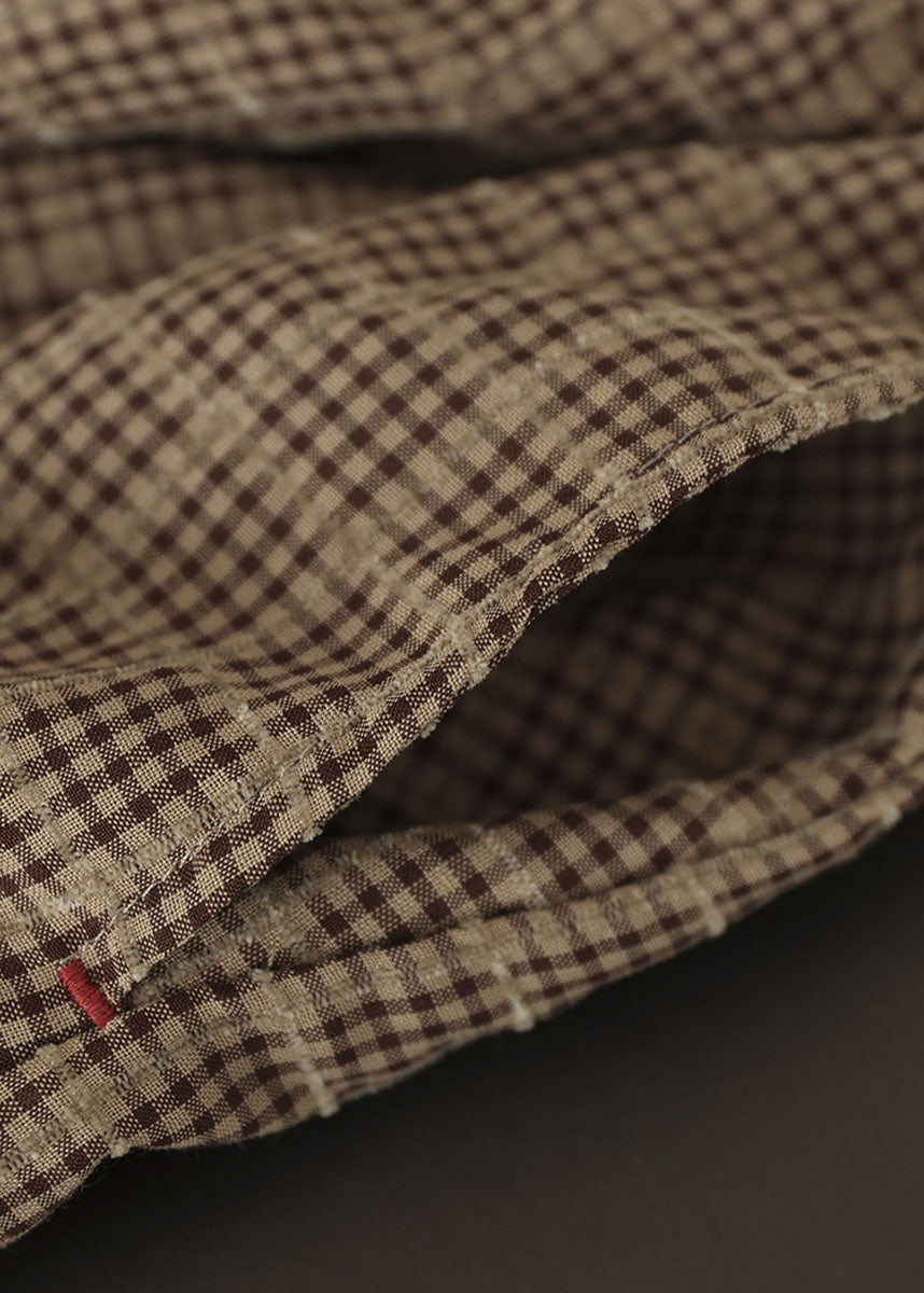 Vintage Khaki elastische taille Taschen Plaid Baumwolle A Linie Röcke