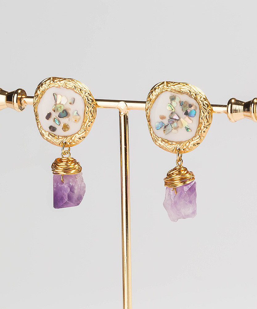 Vintage Hellviolette Ohrringe aus Legierung mit Edelsteinen