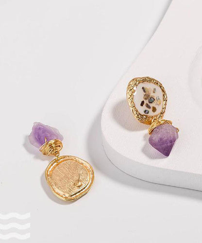 Vintage Hellviolette Ohrringe aus Legierung mit Edelsteinen